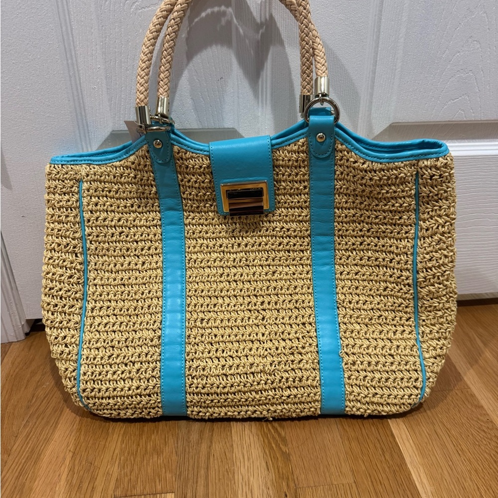 Talbots Tan and Blue Tote Bag - Picture 3 of 10